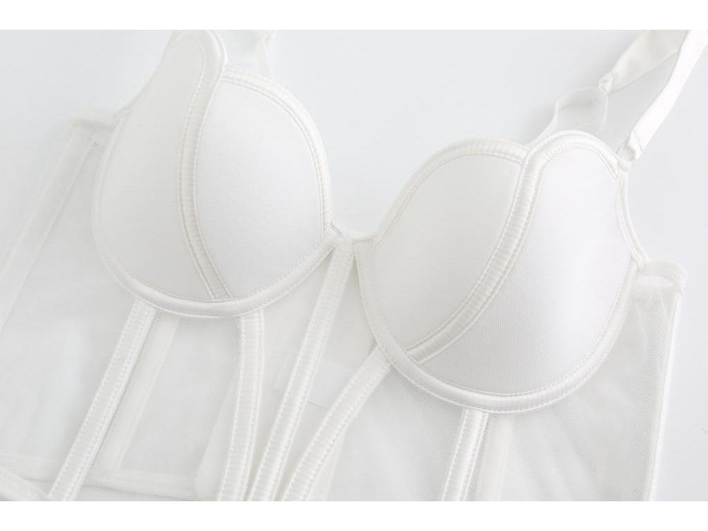 Women's Push-Up Fishbone Corset Mesh Vest & Waist Cincher Bra Set with Chest Pads