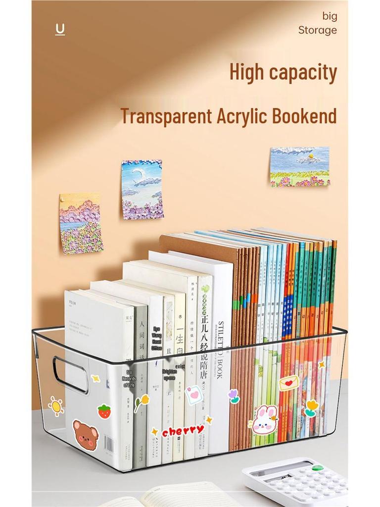 Large Capacity Transparent Acrylic Bookshelf Bookend with Creative Desktop Storage for Dorms & More