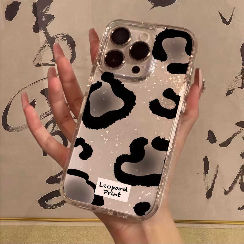 Fashion Leopard Print Silicone Bling Glitter Phone Case For iPhone 17 11 12 13 Plus 14 15 16 Pro Max Shockproof Clear Soft Cover