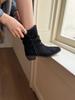 2025 winter new low tube thin suede thick middle heel woven fashion Martin women's short boots stacking boots