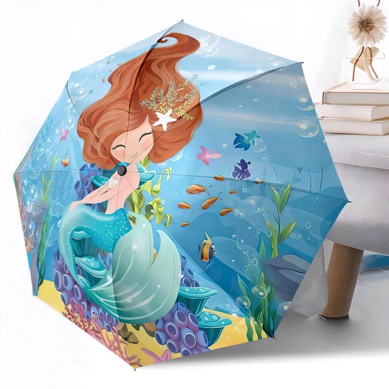 Mermaid Fantasy Stained Glass Outdoor Automatic Umbrella Retractable Design with 8-Rib Durability Lightweight Perfect Gift for Friends Family