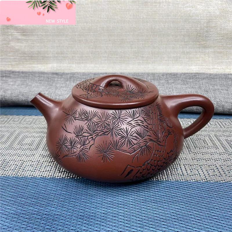 450ml Yixing Purple Clay Teapots Handmade Stone Scoop Pot Raw Ore Dragon's Blood Sand Mud Kettle With Strainer Zisha Teaset Gift
