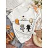 European sizesRound Neck Casual Top, White with Colorful Cat Design, Breathable & Comfortable for Spring/Summer, Casual Attire, Cat Tshirt