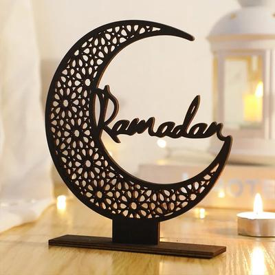 Eid Mubarak Ozdoba Księżyc Kreatywny Ramadan Drewniany Księżyc Gwiazda Ozdoby na Biurko Kareem Muzułmańskie Święto Dekoracja Stołu w Domu