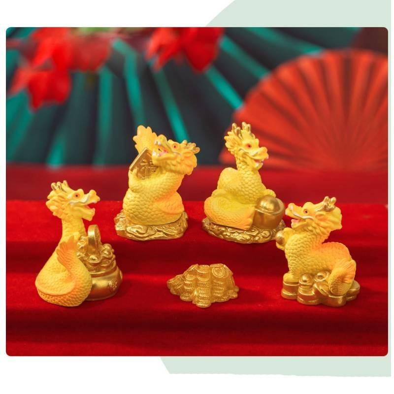 Premium Golden Dragon Desktop Decor With Auspicious Symbols For Car Or Home