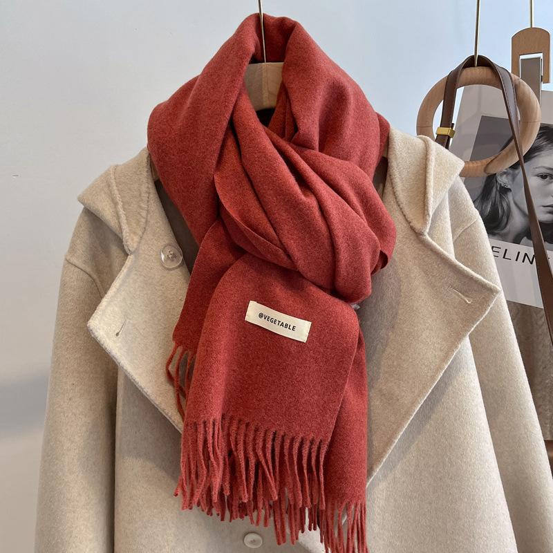 New imitation cashmere scarf women's autumn and winter versatile solid color khaki warm scarf shawl men