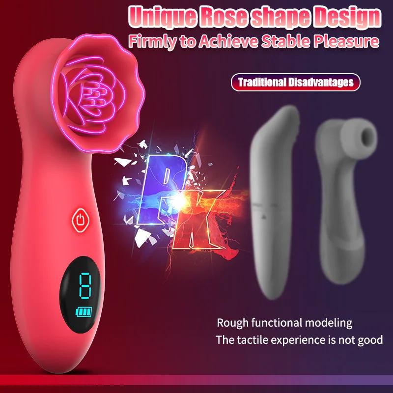 9 Modes Rose Vibrator Clitoral Stimulator for Women Smart LED Display Adult Sex Toys Powerful Female Teasing Mini Massager
