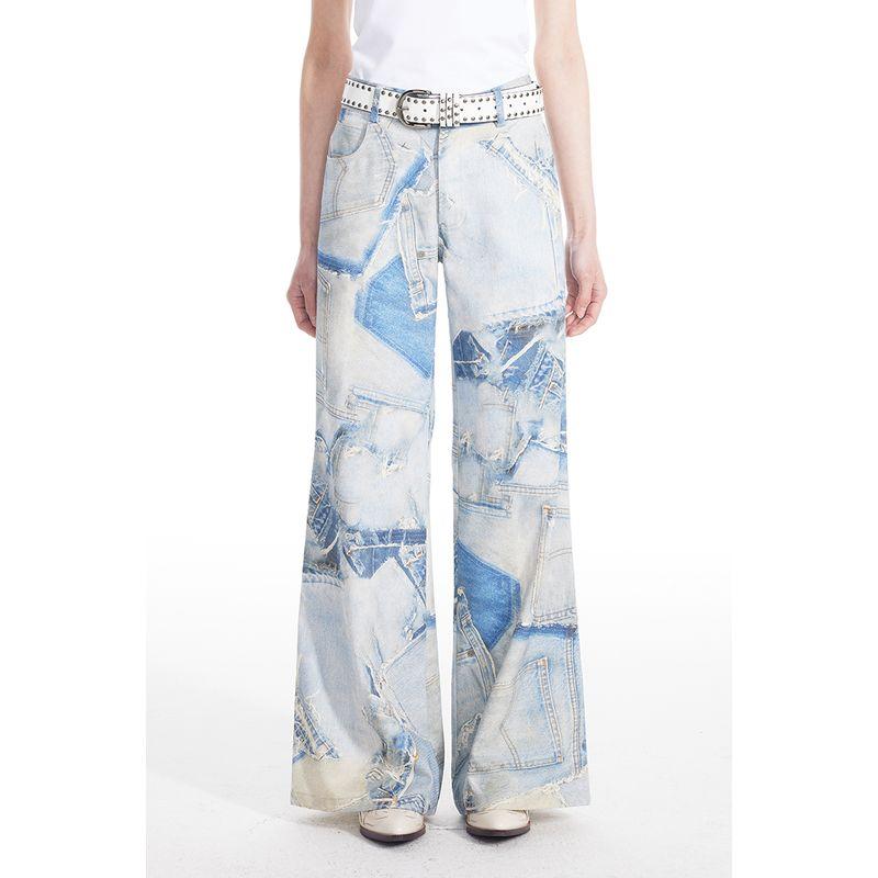 

Thelight2024 Новое поступление Винтажный принт Синий Деним Прямого кроя Женские Летние С высокой талией Стройнящие Свободные Брюки Брюки Blue L