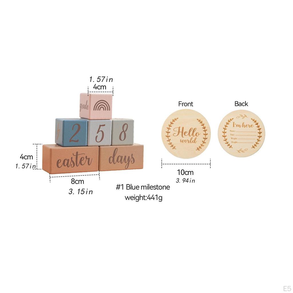 Milestone Blocks Set Age Commemorative Mom Gift Boys or Girls, Shower, Wooden Discs Photo