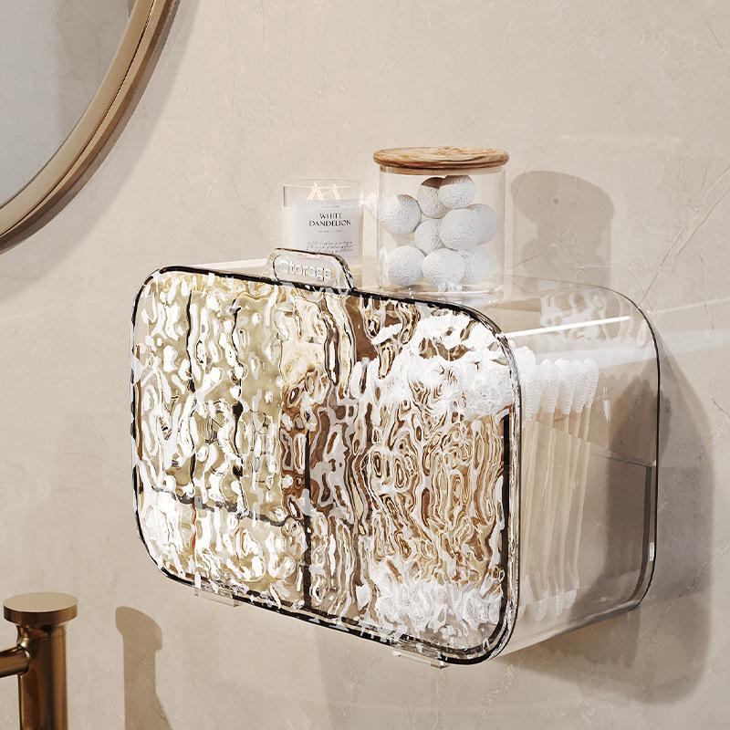 Ripple Transparent Flip Lid Storage Box Cotton Swab Cosmetic Compartment Organizer Waterproof Wall Mounted Bathroom Accessory