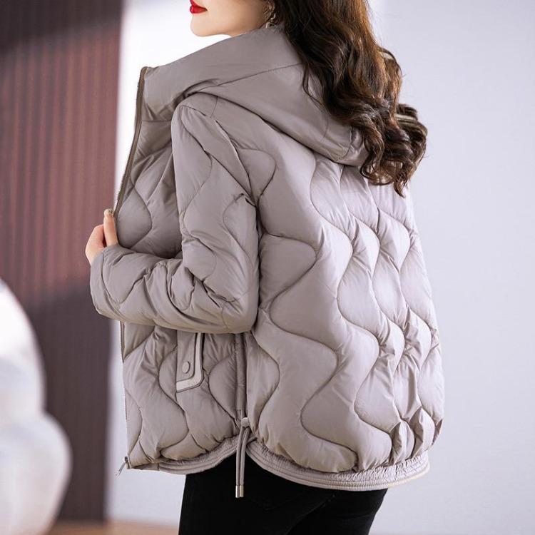 Casual Hoody met Golvend Patroon Warm Verdikt Los Buitenjas Effen Kleur Parka Jas Dames Grote Zakken