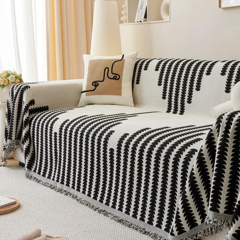 Chenille Stripe Throw Blanket for Living Room Modern Style Line Couch Covers Blankets Dustproof Full Sofa Cover Office Nap Shawl