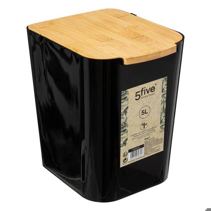 5five - koš na odpad s bambusovým víkem 5l "naturéo" černý