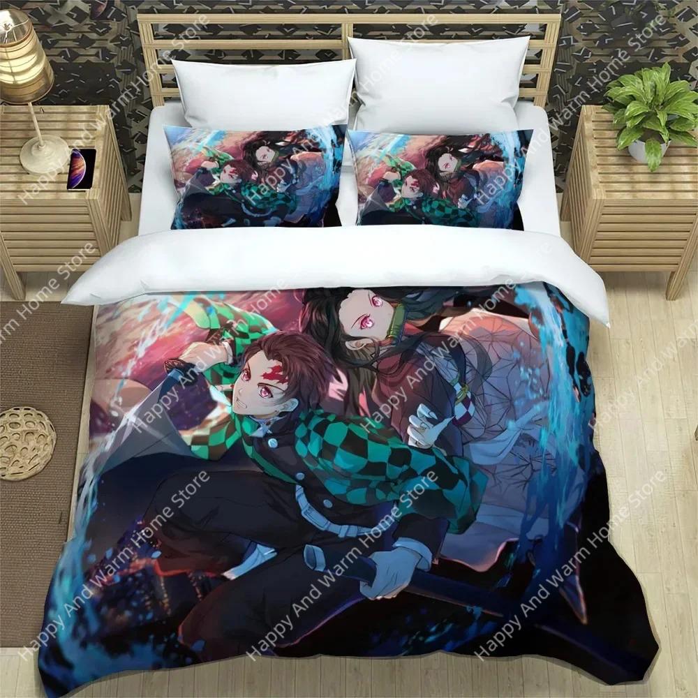 Comforter Demon Slayer Bedding Set Soft Bed Single/Double Japanese Manga Boys And Adolescents