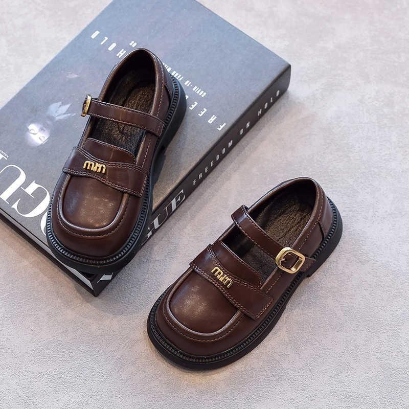 Black Girls Soft Sole Princess Leather Shoes Korean Style Children Casual Loafers