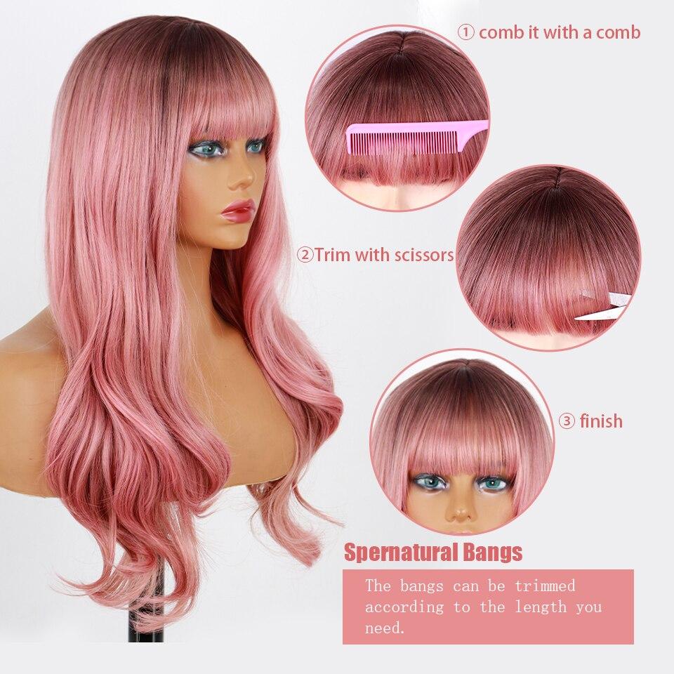 MISSQUEEN Long Wig with Bangs Long Wavy Wig Wigs for Women Heat Resistant Synthetic Women's Cosplay Wigs for Daily Use