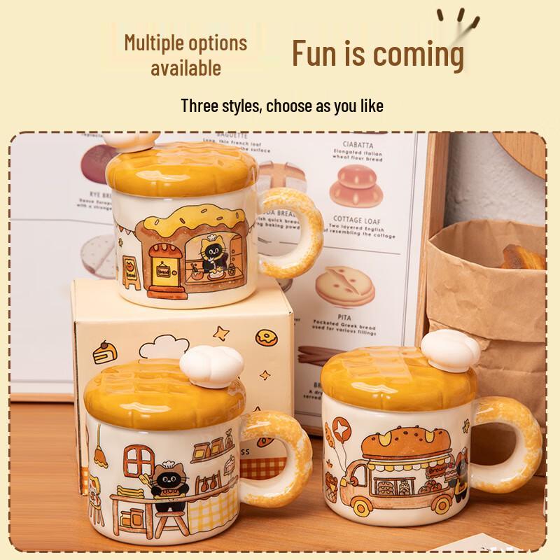 Kitten Bread Ceramic Mug with Lid
