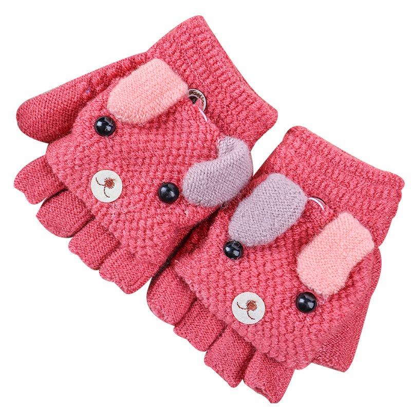 Children's boys and girls knitted gloves half finger flip dual-purpose writing puppy wool warm children's cold