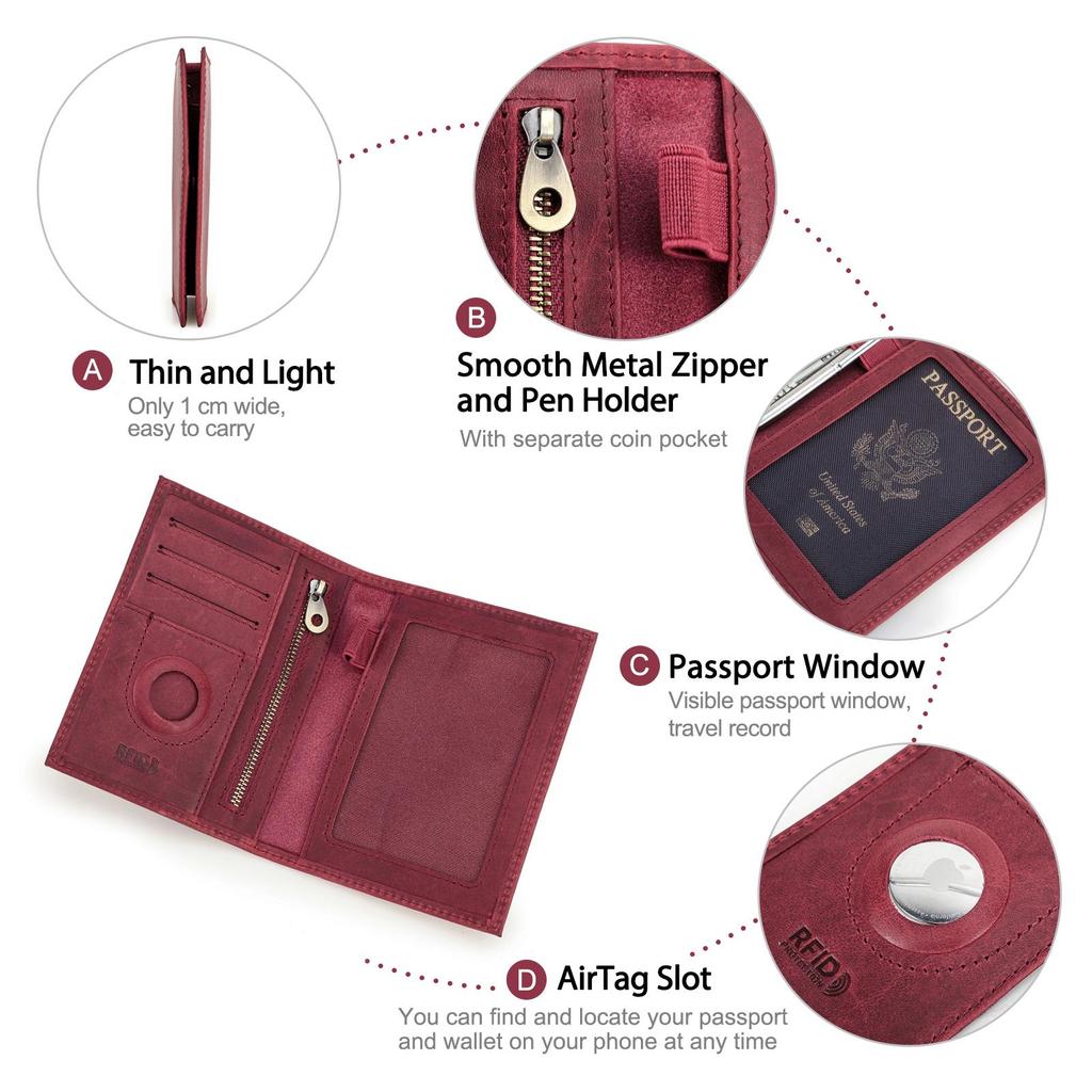 CONTACT'S Genuine Leather Travel Wallet with Passport Holder RFID Blocking Business Credit Card Holder Anti-lost Purse