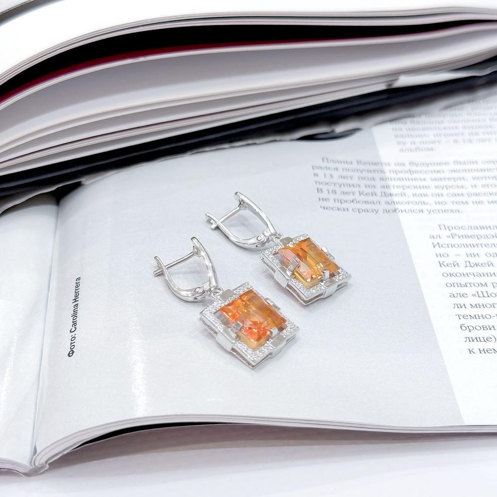 Silberohrringe mit natürlichem Goldquarz 9,713 ct, Zirkonia (2165736)