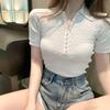 2024 Summer Sweet White Knitted Top with POLO Collar and Pearl Buttons - Trendy Women's Korean Style
