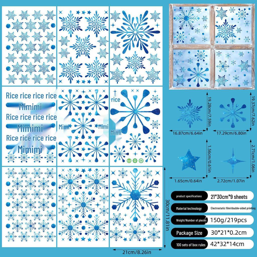 Christmas Snowflake and Reindeer Wall & Window Stickers - Static Santa Claus Decor for Refrigerator and Shops
