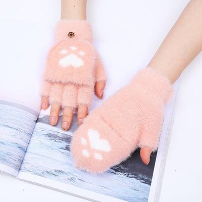 Fuzzy Convertible Mittens Fluffy Warm Fingerless Gloves with Flip Covers Winter Soft Half Finger Gloves for Women Texting Outdoor Driving