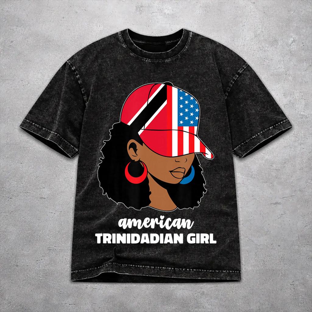 Men Women Vintage Washed T-shirts Trinidad and Tobago Flag Football Printed Shirt Accessories Oversize Tees