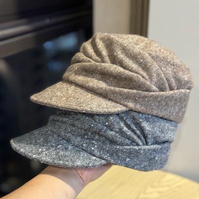 New Retro Pleated Pure Wool Newsboy Hat for Women In Autumn and Winter Warm and Versatile Peaked Cap Showing Face Small Newsboy Hat Trend