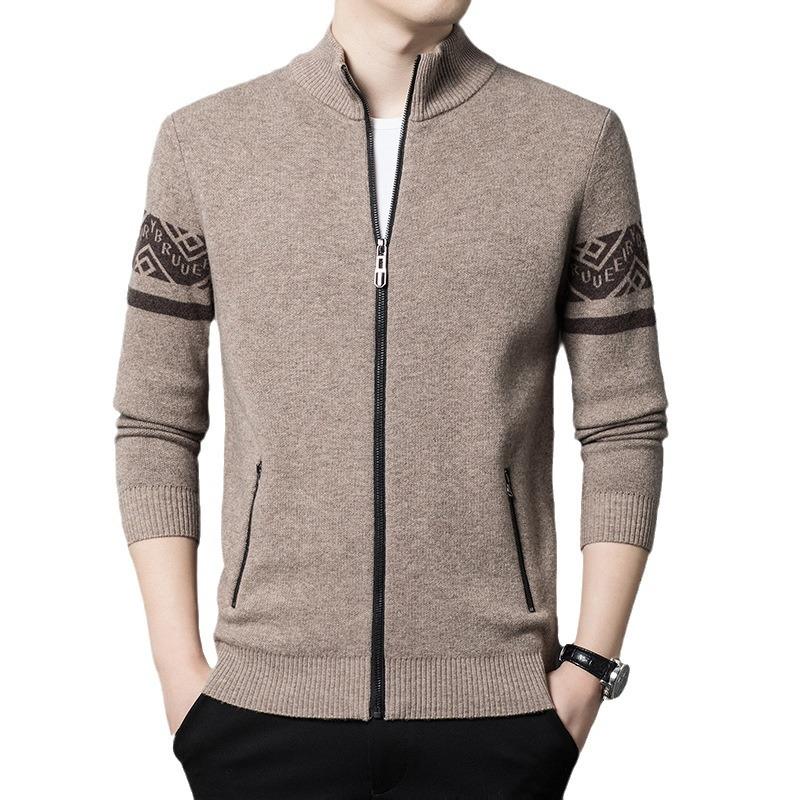 Spring Men'S Young And Middle-Aged Semi-Turtleneck Long-Sleeved Cardigan Casual Simple Soft And Comfortable Wool Sweater