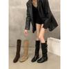 Inner Height Increasing Coffee Suede Stacking Boots Boots Women's Boots Autumn and Winter Vintage Maillard Long Knight Boots