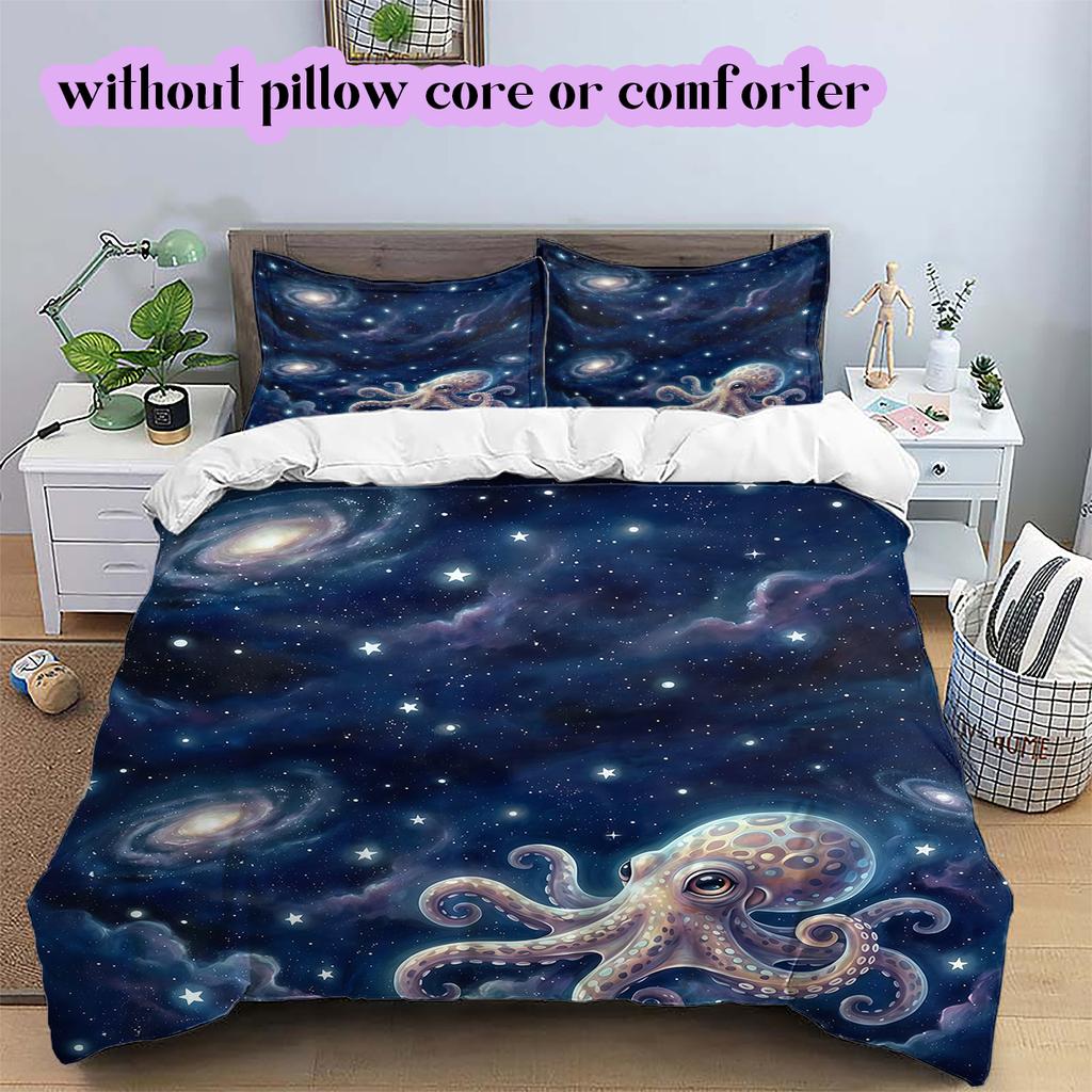 Starry Sky Animals Pattern Bedding Quilt Set Quilt Cover Pillowcase Home Decoration Birthday Gift (1 * Duvet Cover + 2 * Pillowcase, Without Core)