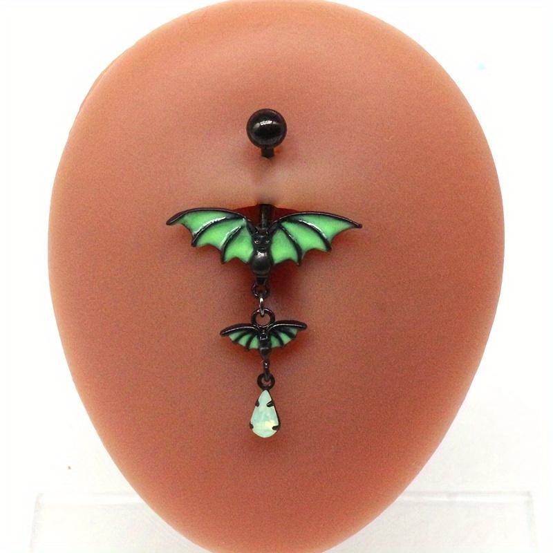 1pc 316L Stainless Steel Luminous Bat Water Drop Pendant Piercing Navel Ring Same Style for Men and Women Casual Charm Bar Dance