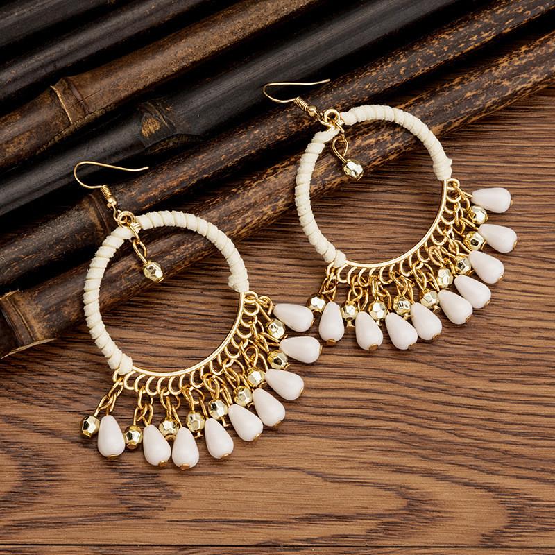 Pinkdudu Ethnic Style Rice Bead Tassel Bohemian Women Earrings Travel Accessories for Women PD2038
