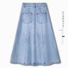 Summer 2025 Light Blue A-Line Denim Midi Skirt for Women - Slimming, Loose Fit, Hip-Covering, Midi Length, Wide Hem