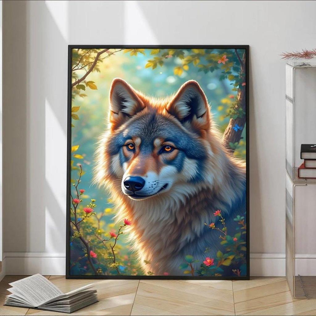 Wolf Head Canvas with Black Frame: Horizontal Hanging Decorative Painting for Living Room