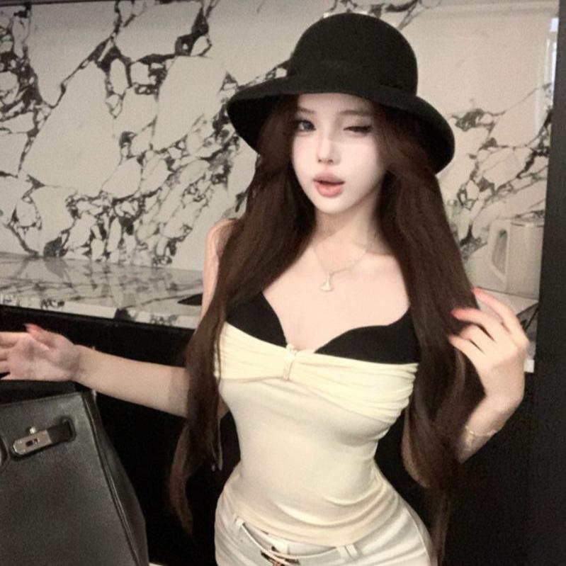 Summer new sweet and spicy fake two-piece sling vest female slim and thin design versatile sleeveless top
