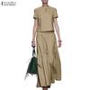 Women Short Sleeve Blouse and Long Skirts Summer Two Piece Suit Sets