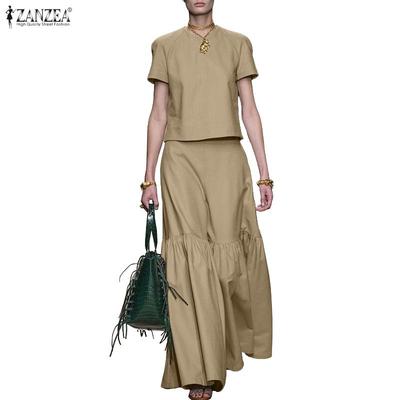 Blusa de Manga Corta para Mujer y Faldas Largas Conjuntos de Traje de Dos Piezas de Verano