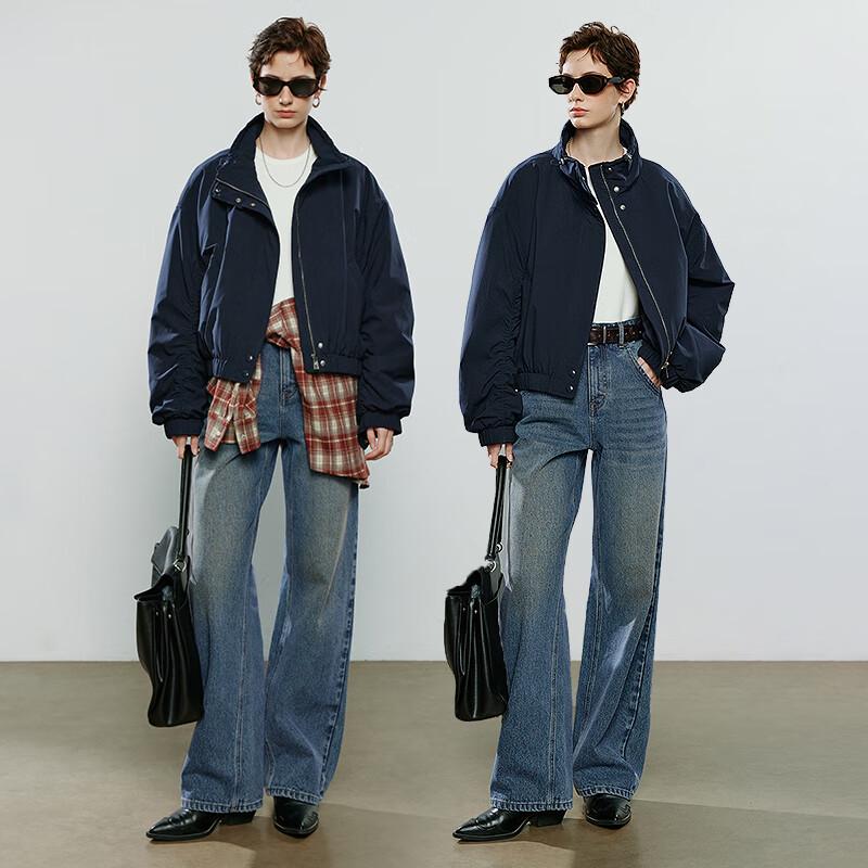 Chuyu Damen 2025 Winter Retro Stehkragen Wattierte Jacke mit Plisseeärmeln