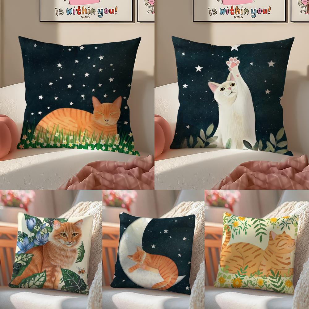 Cozy Home Funny Cats Warm Family Pillow Case Double-Sided Printing Short Plush Sofa Cushion Cover Bedroom Bedside Pillow