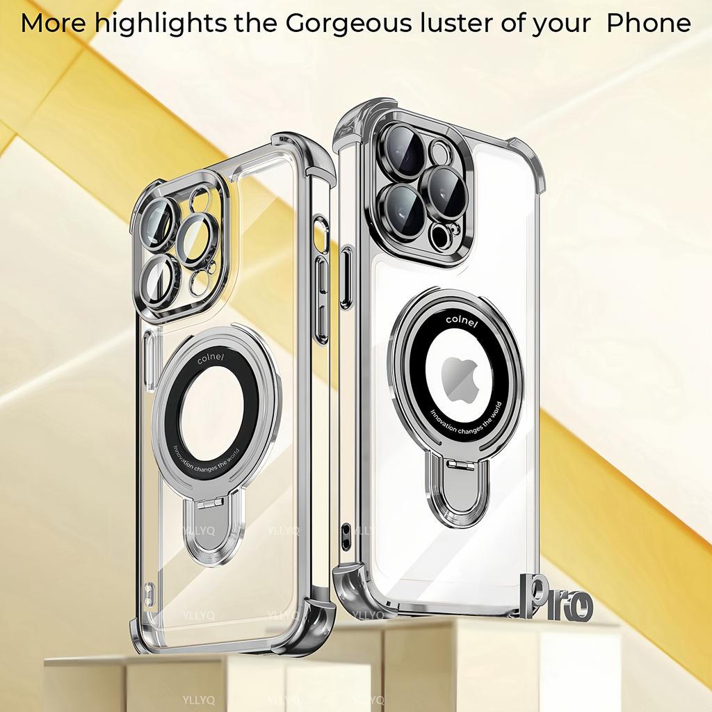Clear Magnetic Kickstand Case for iPhone 17/16 Pro Max - Electroplated Shockproof Protective Cover
