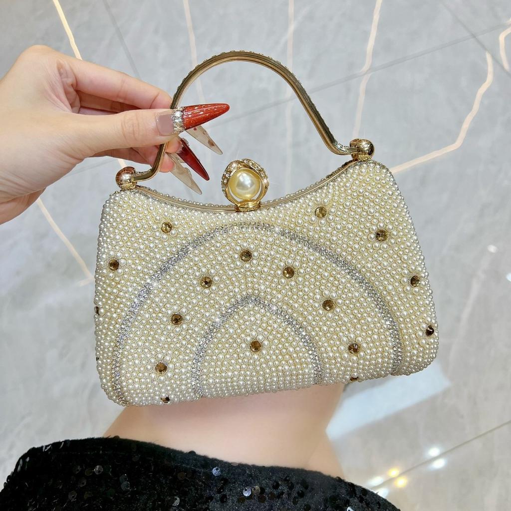 Celebrity Dinner Bag, Pearl-encrusted Diamond Evening Bag, Xiaoxiangfeng Fashion Handbag, Women's Chain Messenger Bag