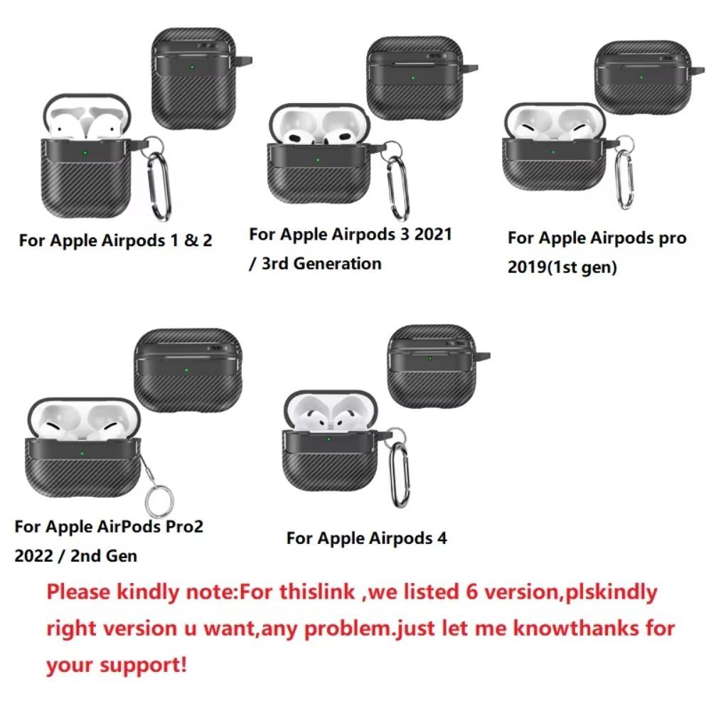 Carbon Fiber Armor Earphone Protective Case For Apple Airpods 4 3 1&2 Pro 2 2nd Gen Anti-Lost Hook Cover for Airpods Pro 3 2025