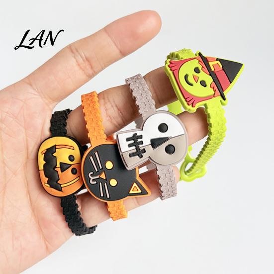 Cute Cartoon Wristbands 8 Pcs Halloween Bracelets, Adjustable Soft PVC Wrist Straps for Kids Adults, Flexible Pumpkin Witch Trick or Treat Toy