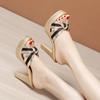 Plus Size 32-43 Open Head Block Heel Platform Slippers Summer 2025 Stripe Elegant High Heels Slides Office Party Shoes