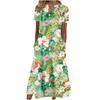 Women's V‑Neck Button Short Sleeve Midi Dress Loose Printed Casual Dress With Side Pockets