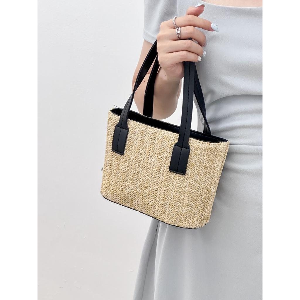 Korean Version of Ins Woven Bag for Women Summer New Casual Vacation Beach Bag Hand-held Shoulder Crossbody Straw Woven Bag