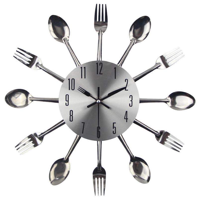 Creative Metal Cutlery Wall Clock - Silent Quartz for Living Room or Kitchen Art Decor