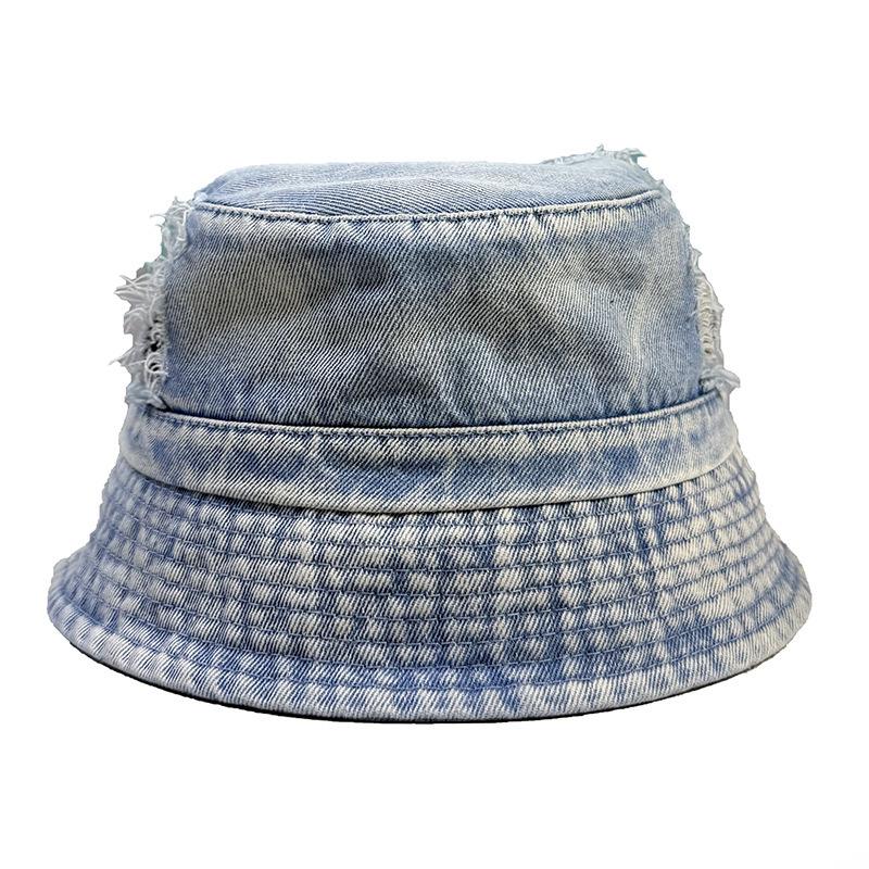 Niche design simple denim bucket hat female solid color street versatile plain basin hat foldable cover